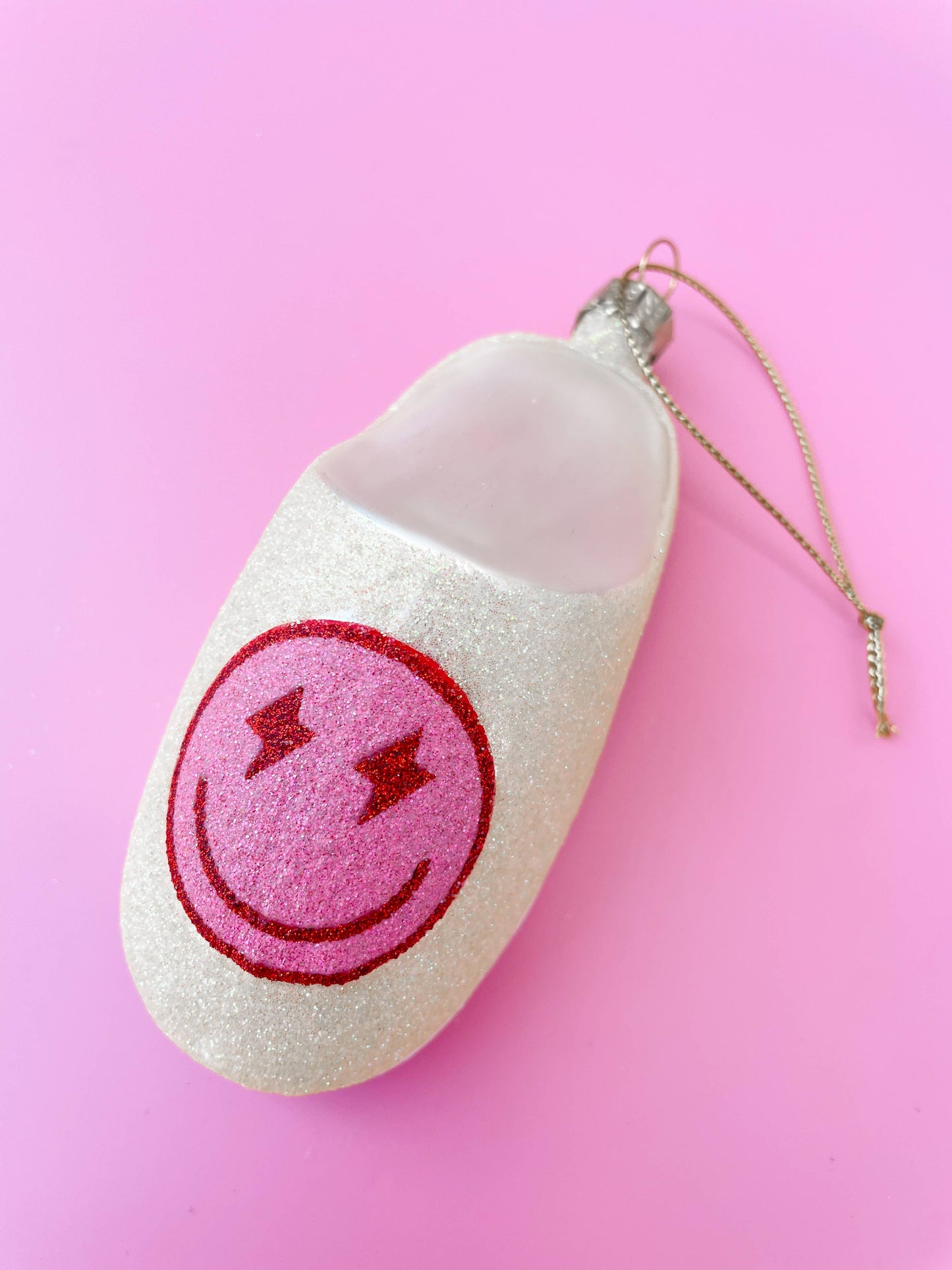 Pink Smiley Face Slipper Christmas Ornament