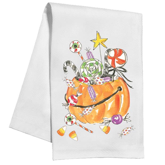 Handpainted Pumpkin Filled with Candy Kitchen Towel