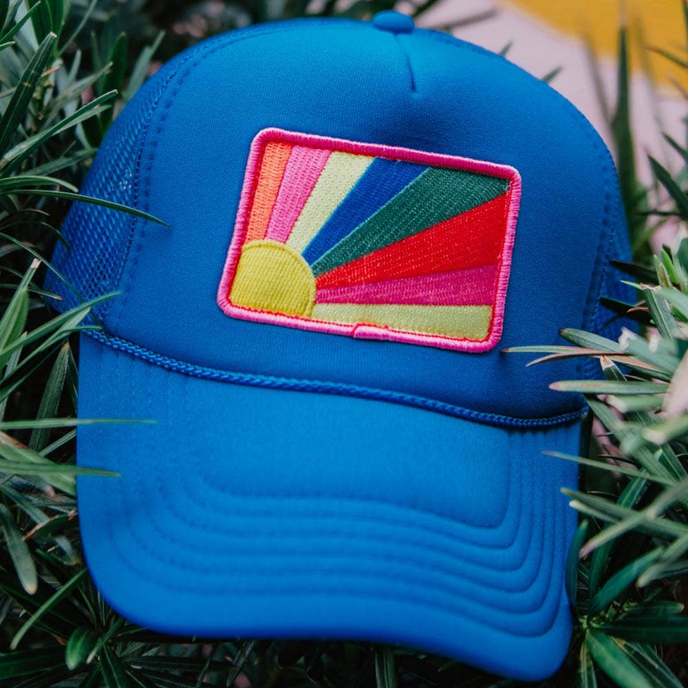 Bursting Sunshine Patch Foam Trucker Hat: Blue