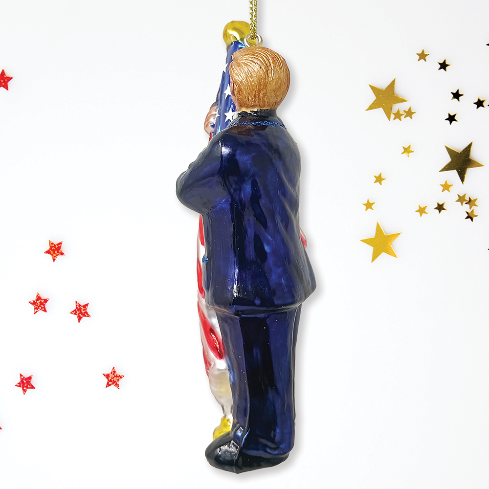 Donald Trump Kissing the American Flag Glass Ornament