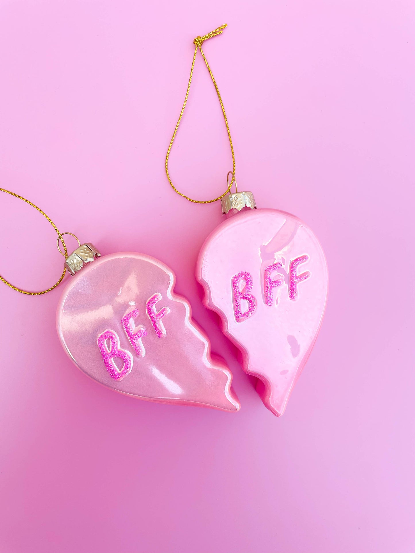 Glittered BFF Heart Christmas Ornament Set