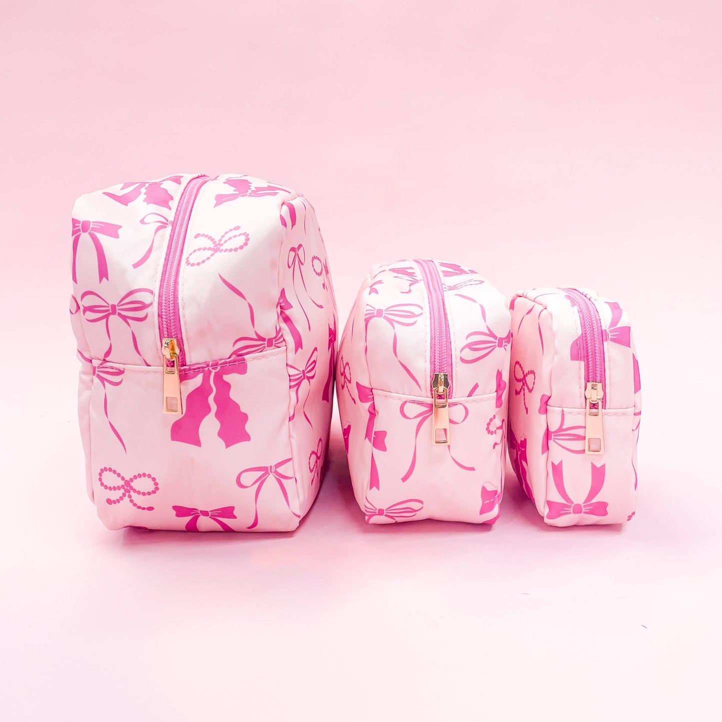 Pink Bows Nylon Cosmetic Zipper Bag: Medium