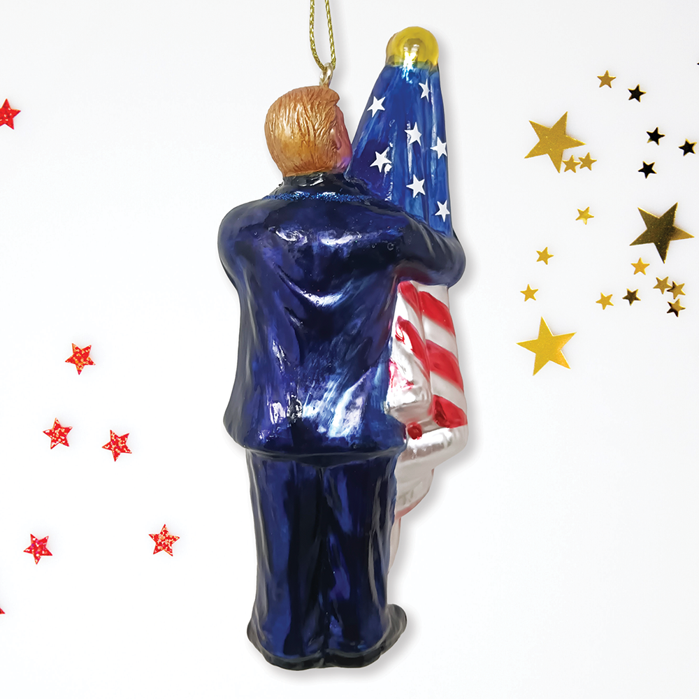 Donald Trump Kissing the American Flag Glass Ornament