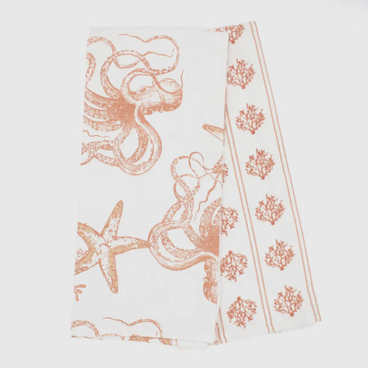 Coral Octopus Kitchen Towels