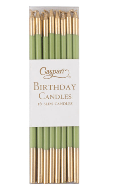Caspari Birthday Slims-Moss Green/gold Candle Birthday Slims 16-In
