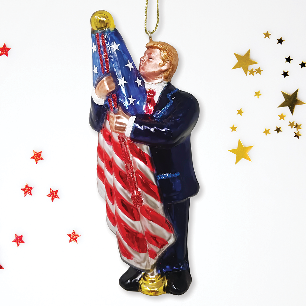 Donald Trump Kissing the American Flag Glass Ornament