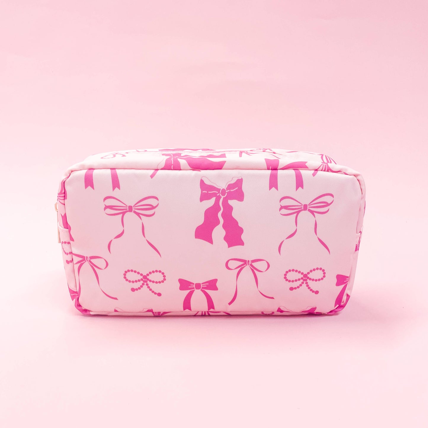 Pink Bows Nylon Cosmetic Zipper Bag: Medium