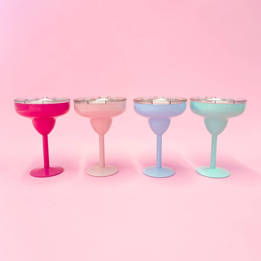 Margarita Glass with Lid - 8oz Stainless Steel: Hot Pink