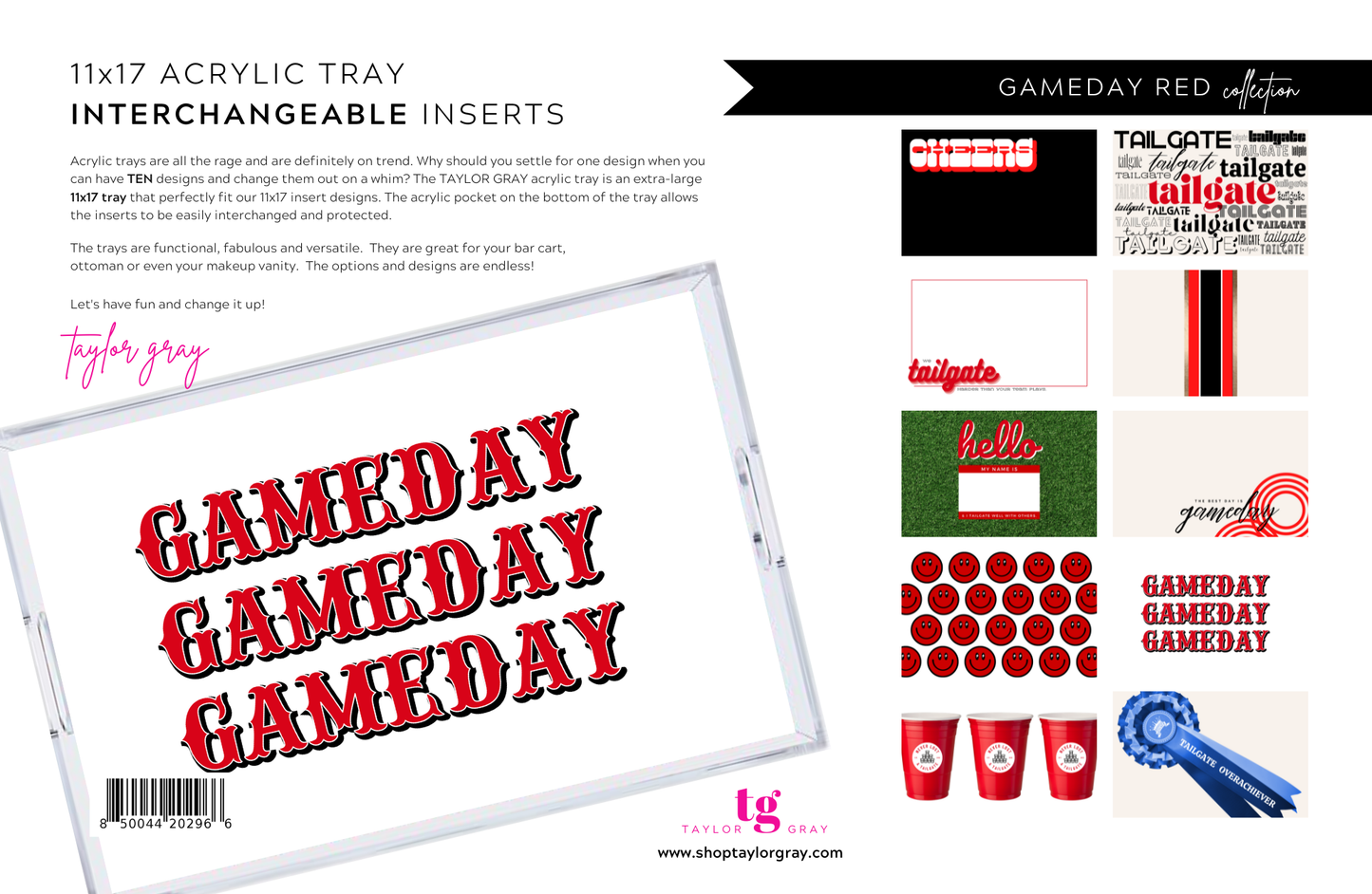 Acrylic Tray GAMEDAY RED insert set of 10