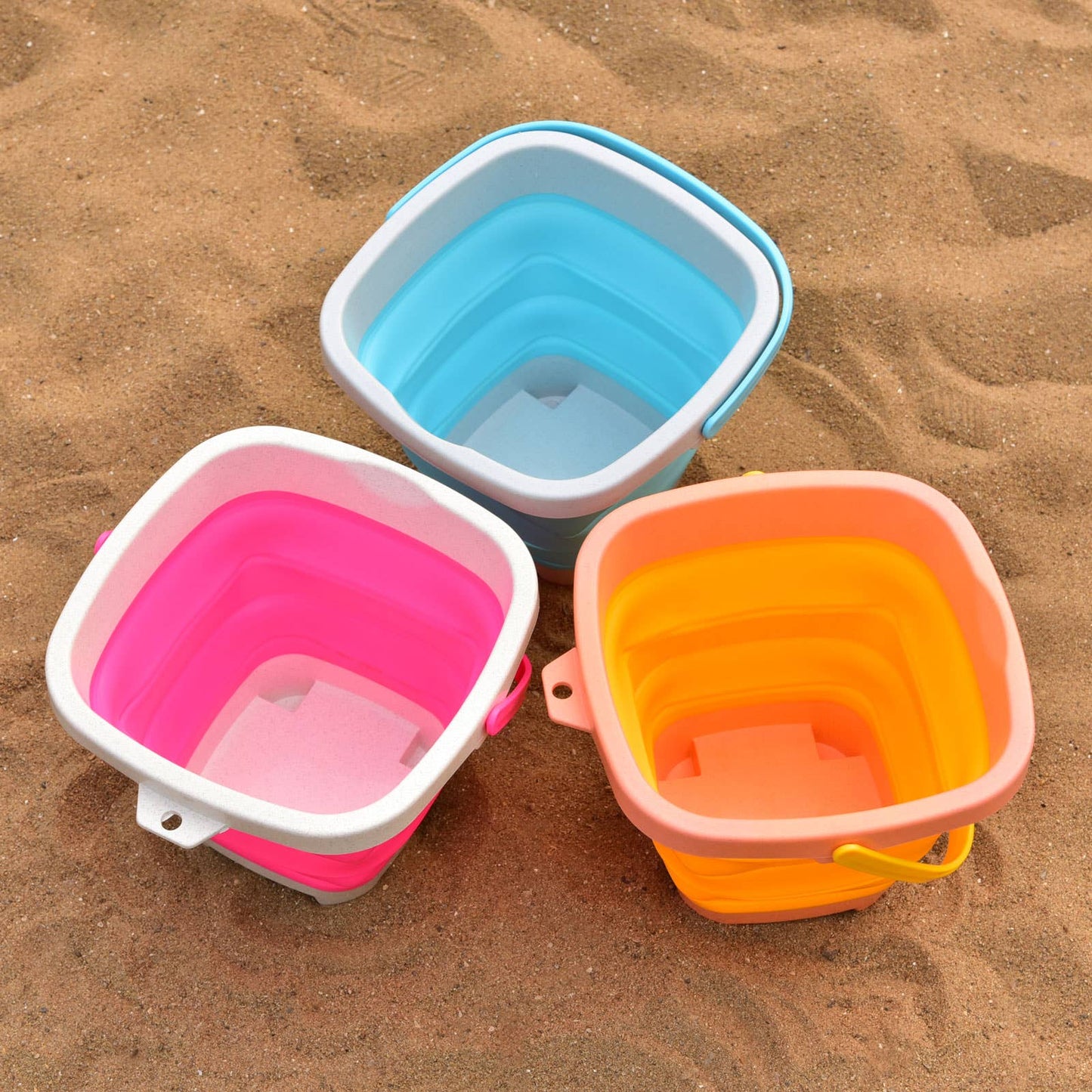 3 PCs Collapsible Sand Buckets with Handle Foldable Baskets