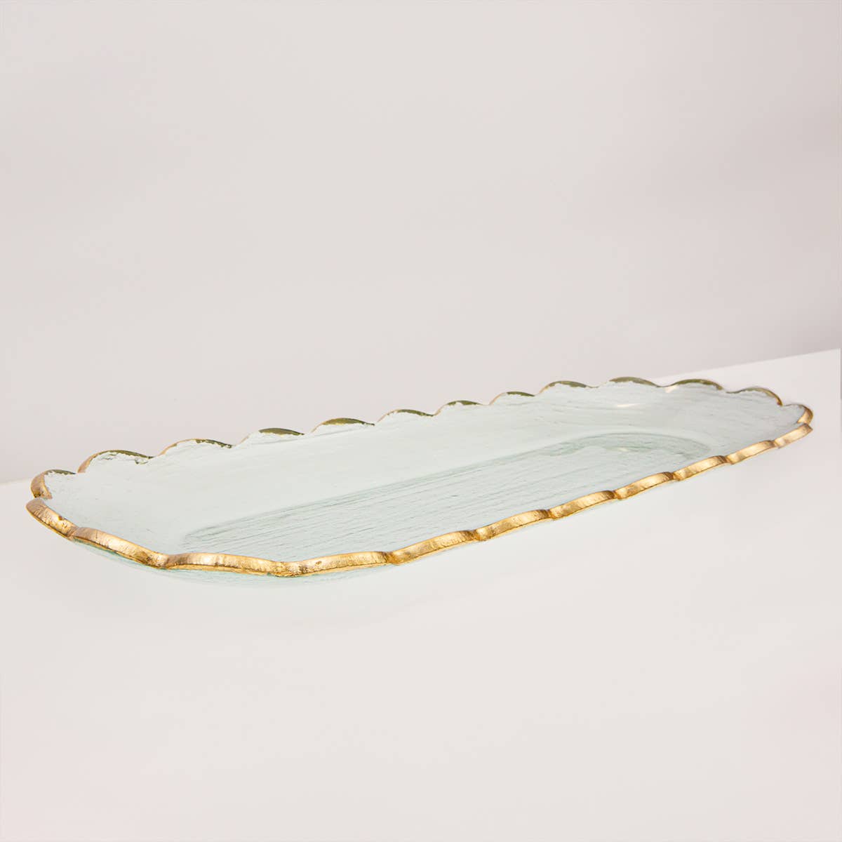 Chapelle Oval Serving Platter   Clear/Gold   17.8x1.2x7