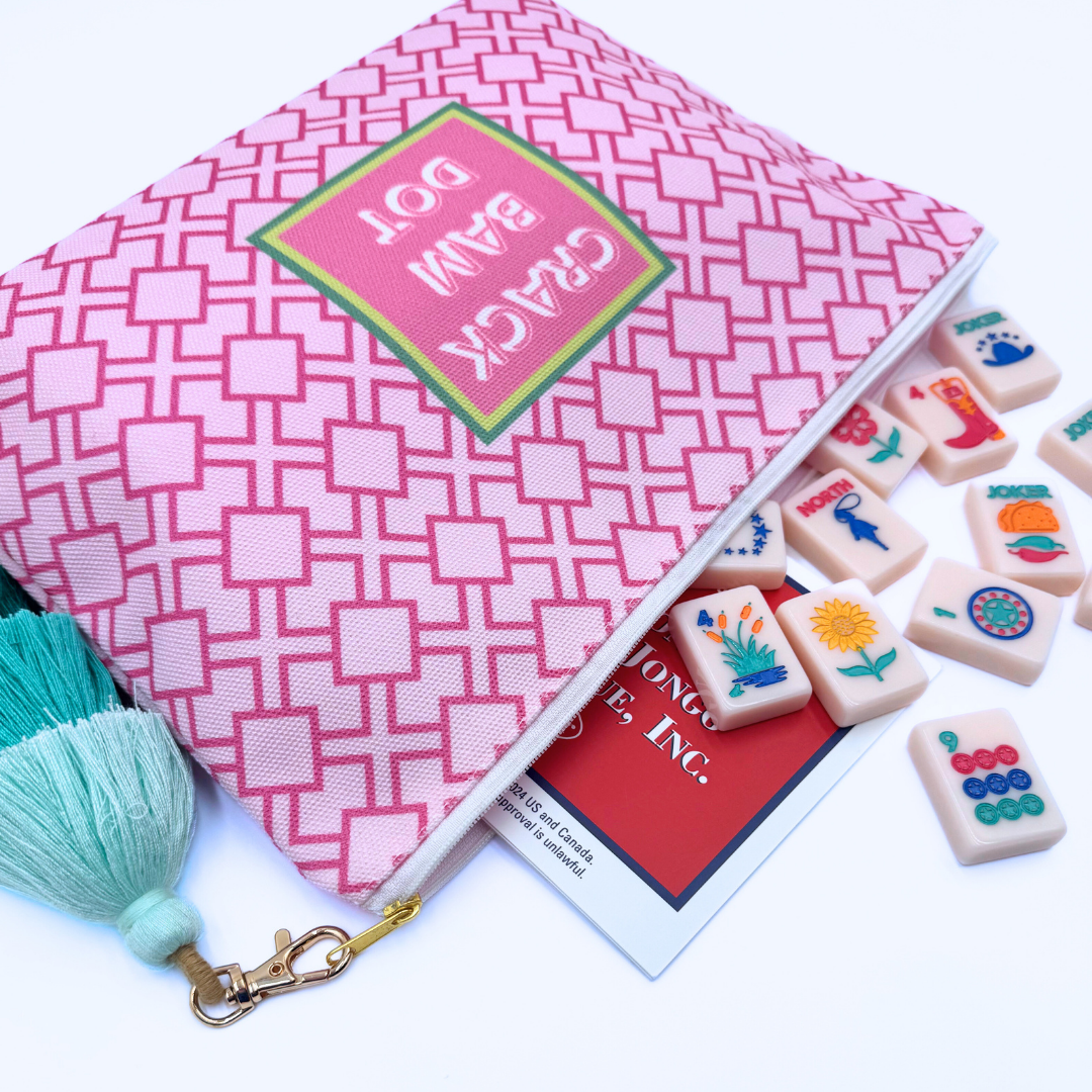 Pink Patterned Mahjong Tile & Accessory Bag