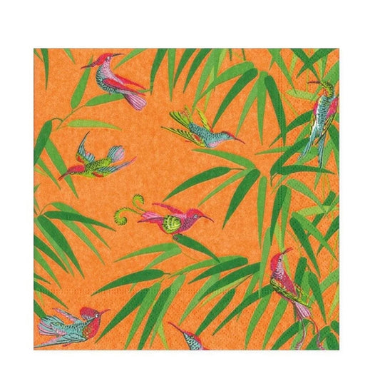 Caspari cocktail napkin Birds in Paradise Orange