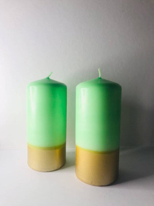 Gold and Green Pillar Candle