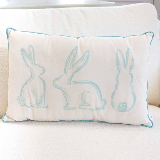 Lily Belle Bunny Lumbar Pillow   Soft White/Blue   13x20