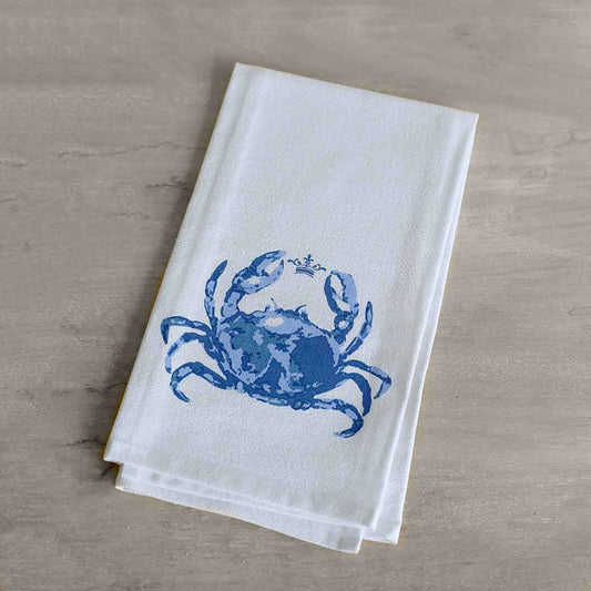 Watercolor Crab Flour Sack Hand Towel   White/Blue   20x28