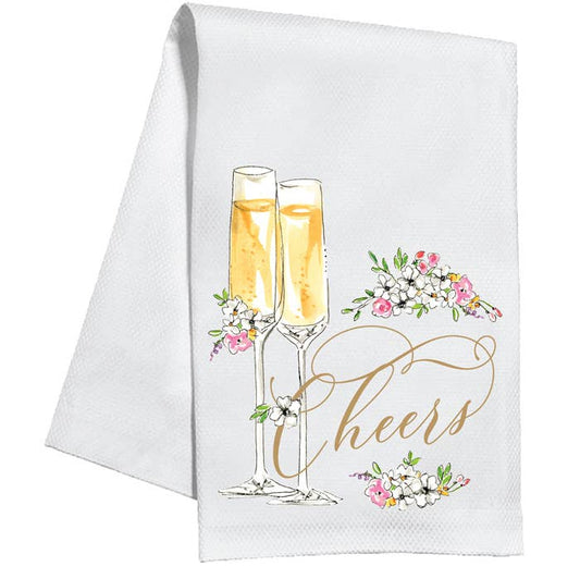 Handpainted Cheers Champagne Flutes Kitchen Towel