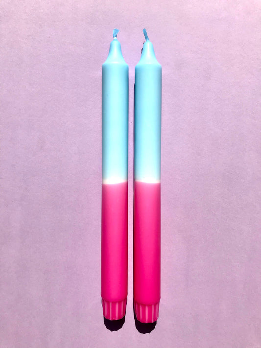 Dip Dye Neon Pink and Turquoise Candle