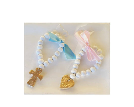 Hand-Painted Bitty Baby Blessing Beads: Cross / White
