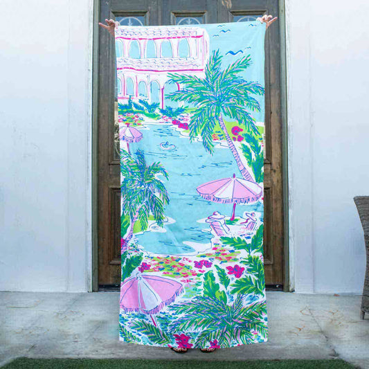 Resort Shores Beach Towel   Aruba Blue/Kelly/Pink  34x70