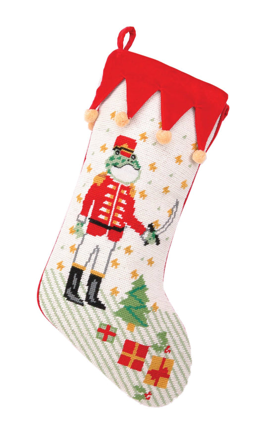 Nutcracker Frog Needlepoint Stocking