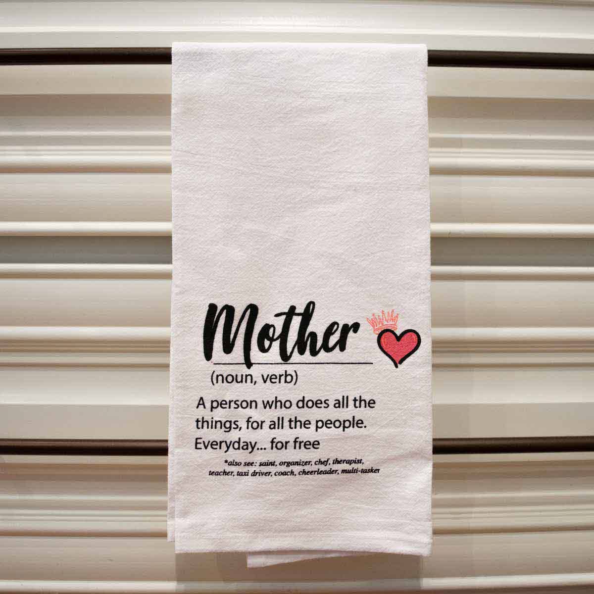 Mother Definition Flour Sack Hand Towel   White/Black/Hot Pink   20x28