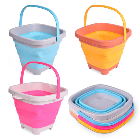 3 PCs Collapsible Sand Buckets with Handle Foldable Baskets