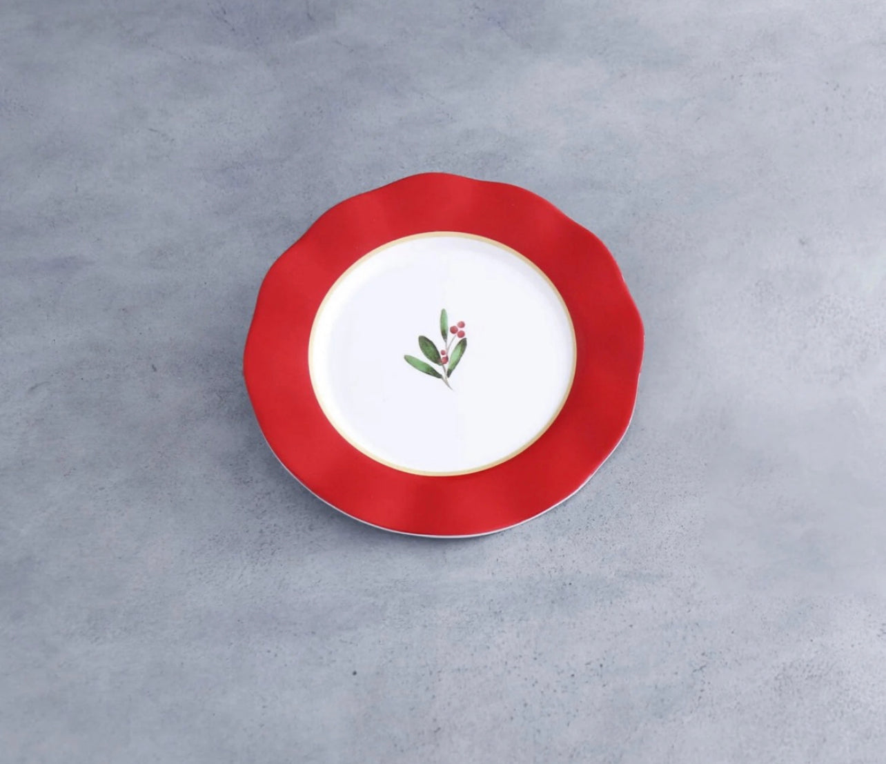 Vida Holly 9" Salad Plate Set of 4 (Red and White)