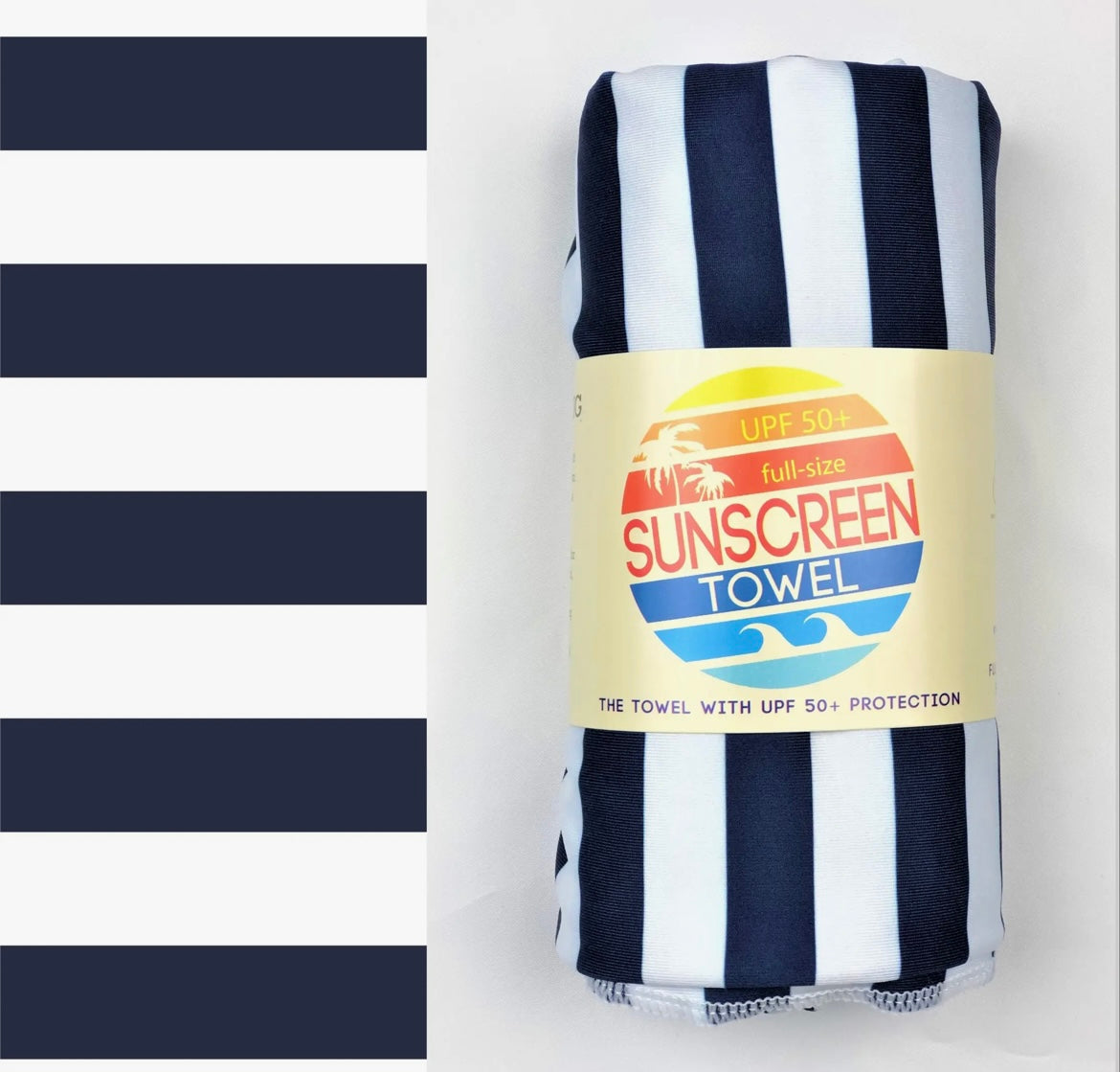 UPF 50 Sunscreen Towel Full Size Navy Stripe